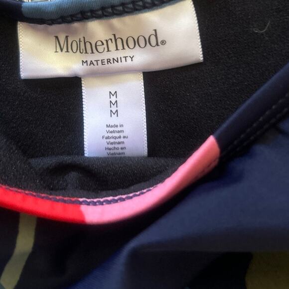 MOTHERHOOD MATERNITY One Shoulder Ruffle Floral One Piece Navy Red Swimsuit M - Picture 3 of 5